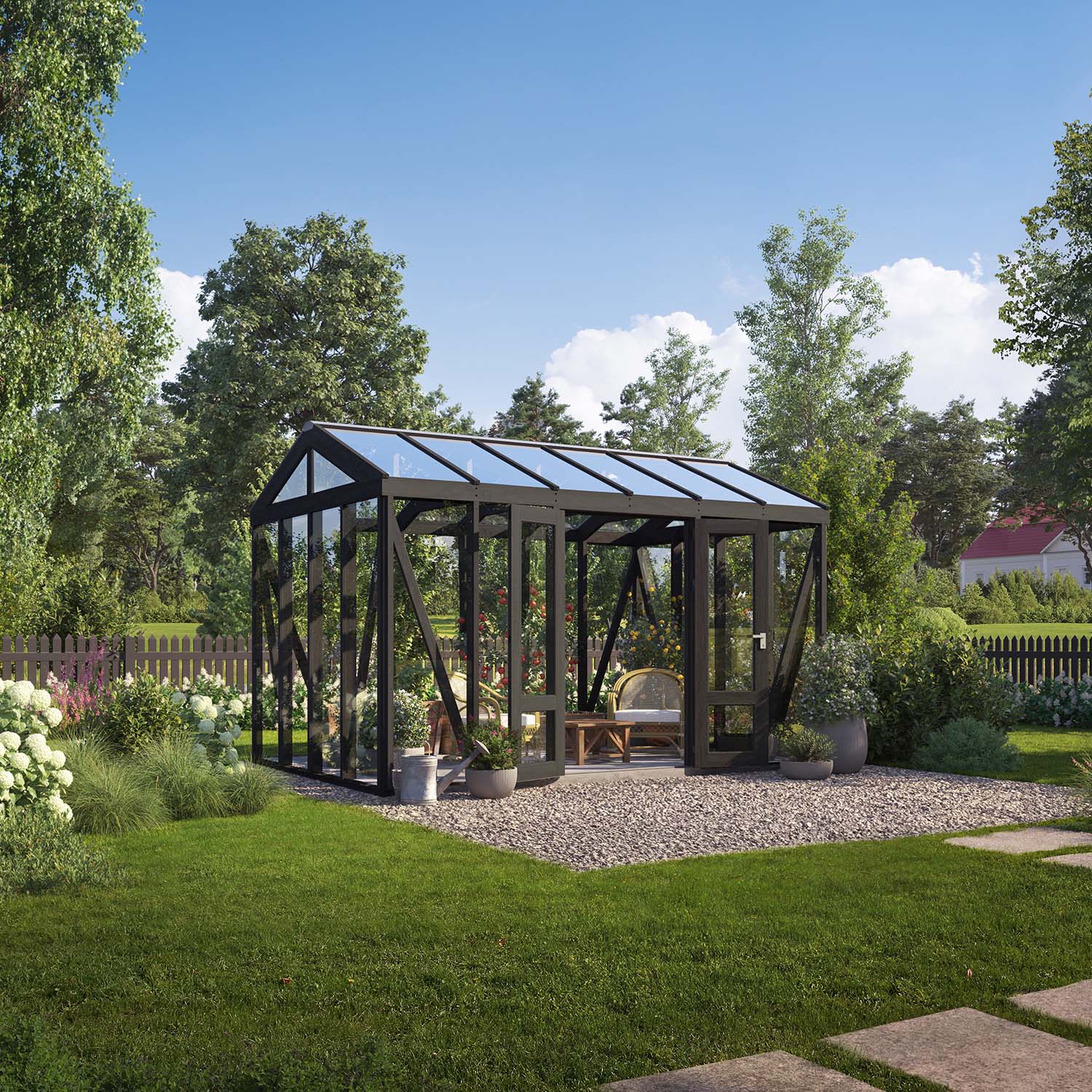 Träväxthus Linnea - Svart Svart, 7,5 M²