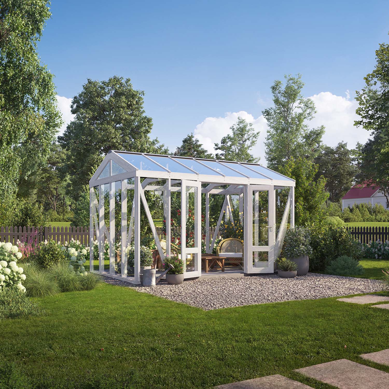 Träväxthus Linnea - Vit Vit, 14,7 M²