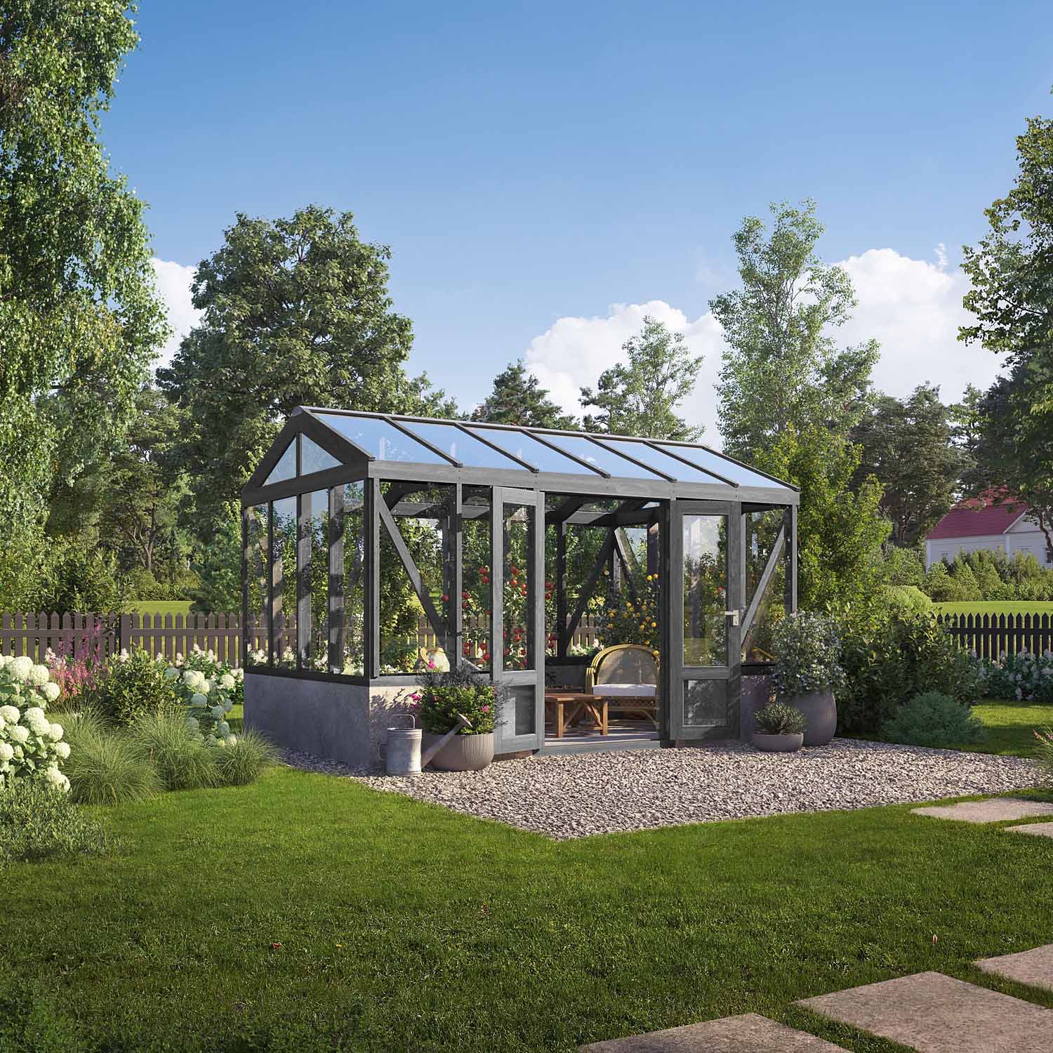 Träväxthus Linnea Mur - Ljusgrå 7,5 M², Ljusgrå
