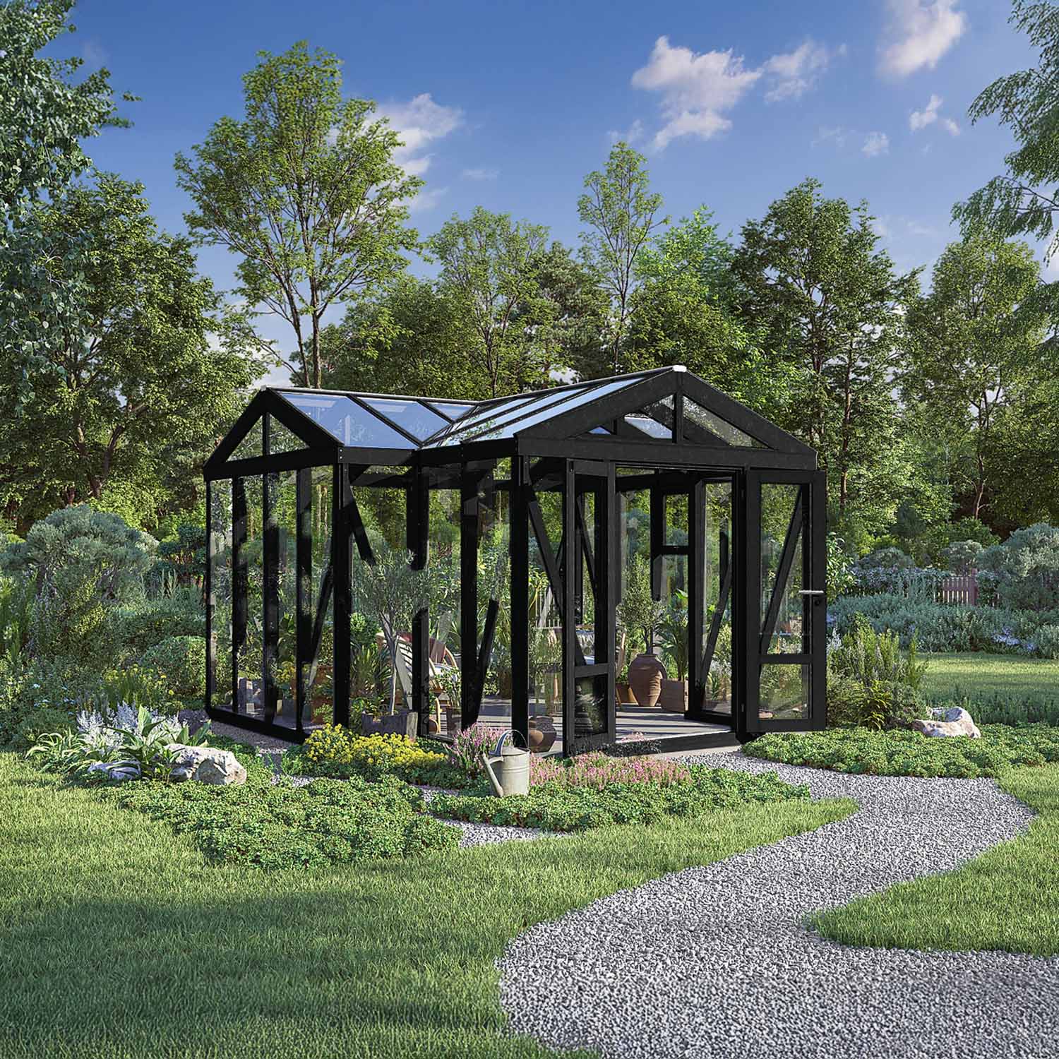 Träväxthus Linnea Orangeri 14,8 M² - Svart Svart